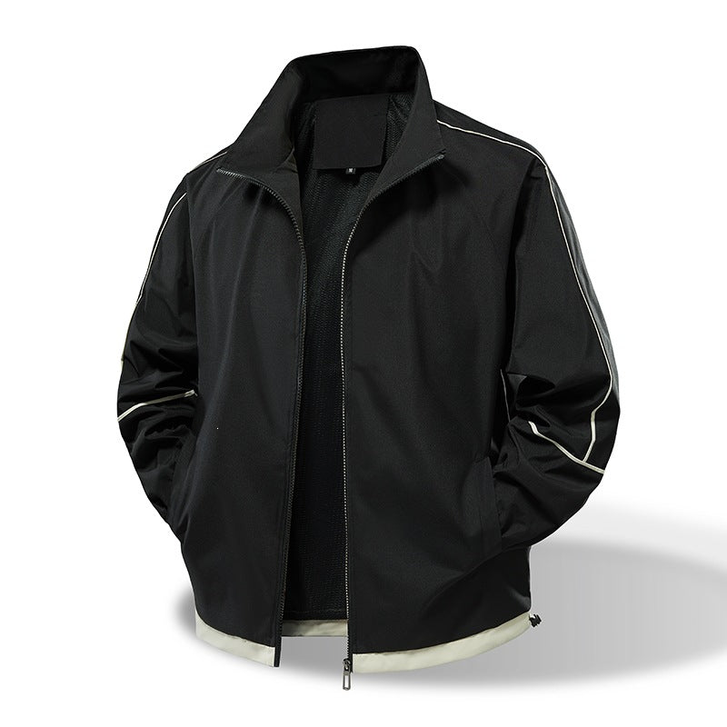 Herren Leichte Windbreaker‑Übergangsjacke mit Stehkragen, Mesh‑Futter & Kontrastpaspel Drune