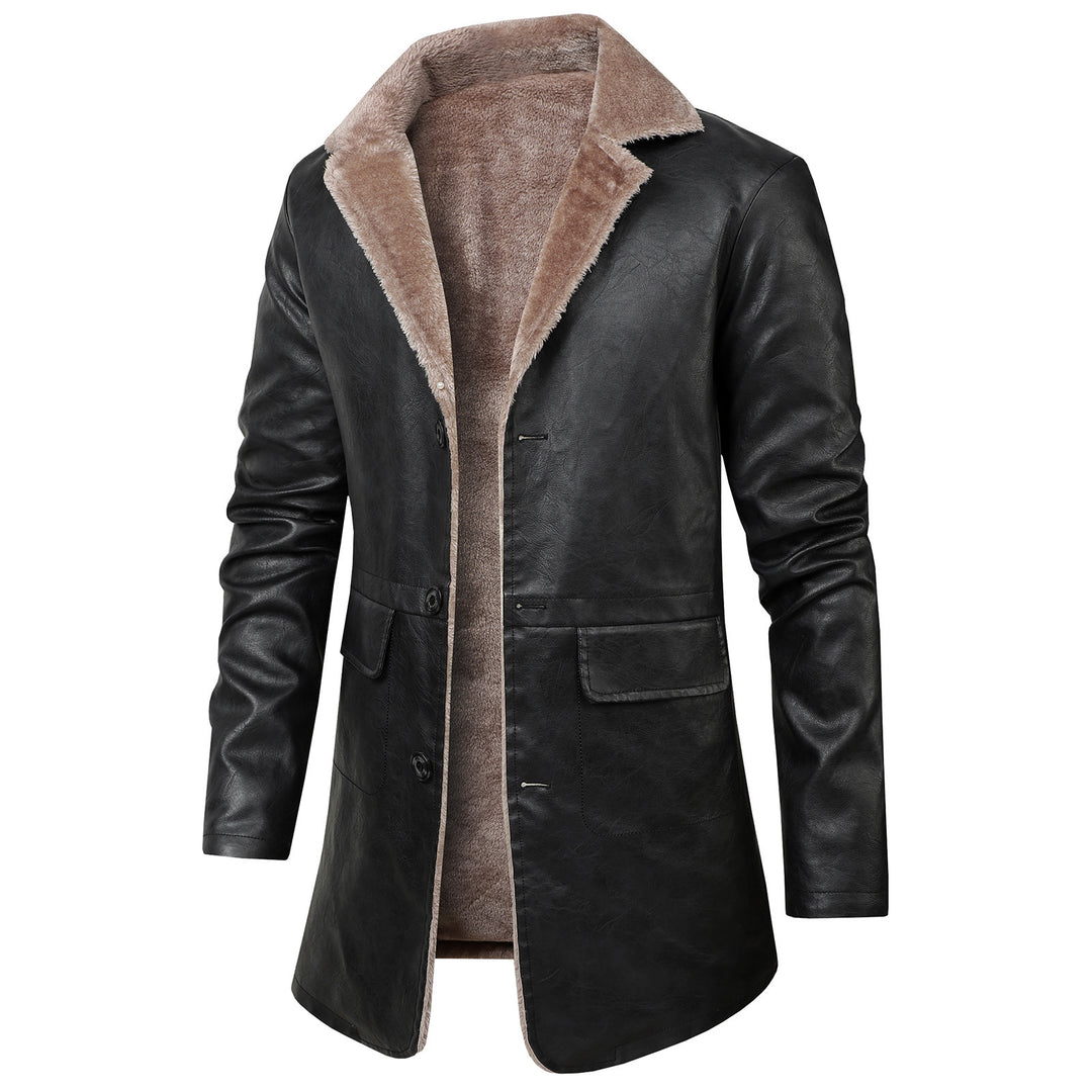 Herren Elegante Kunstlederjacke mit Fleece-Futter Drune