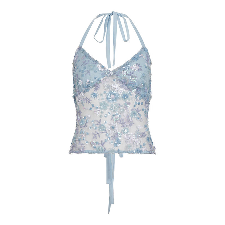 Damen Spitzen-Haltertop mit dekorativer Ringdetails Drune