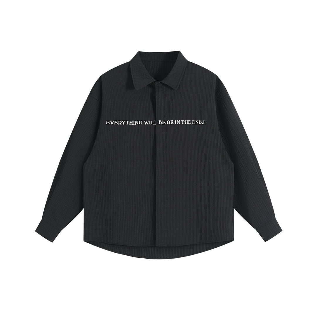 Unisex Oversize Textur-Hemdjacke mit verdeckter Knopfleiste und Statement-Stickerei Drune