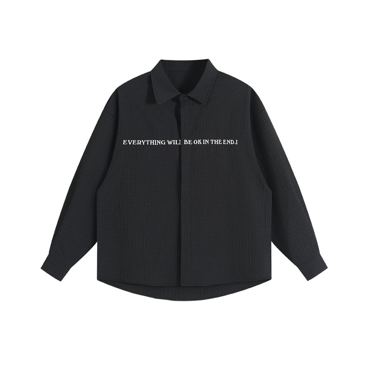 Unisex Oversize Textur-Hemdjacke mit verdeckter Knopfleiste und Statement-Stickerei Drune