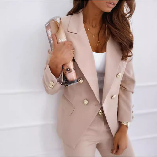 Damen Eleganter Blazer mit doppelter Knopfreihe und strukturiertem Design Drune