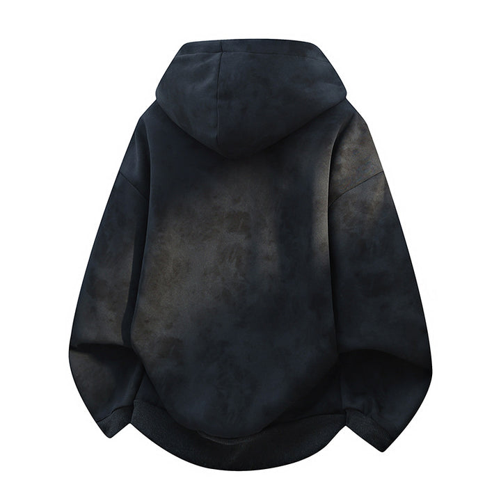 Unisex oversized Kapuzenpullover im Stonewashed-Look mit Kängurutasche, Metallnieten und geripptem Saum Drune