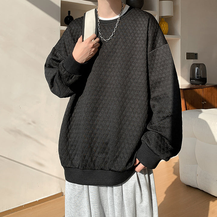 Herren Oversize-Quilt-Sweatshirt mit Rautenmuster und gerippten Bündchen Drune