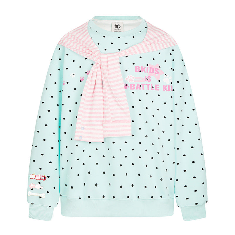 Damen Oversize-Sweatshirt mit Pünktchenmuster, integrierter Streifen-Schalapplikation und Badge-Details Drune