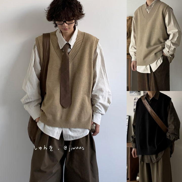 Herren Modischer Grobstrickpullover ohne Ärmel Drune