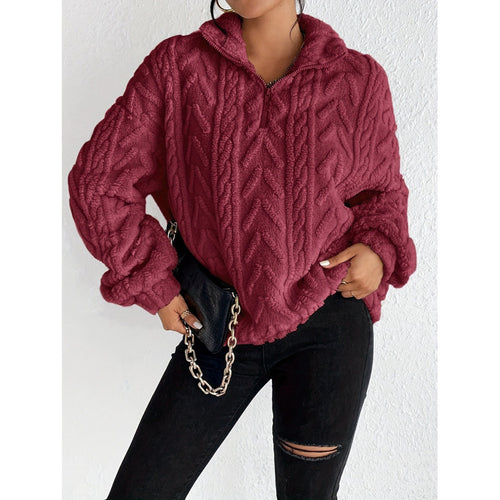 Damen Trendiger Fleece-Pullover mit hohem Kragen und Struktur Drune