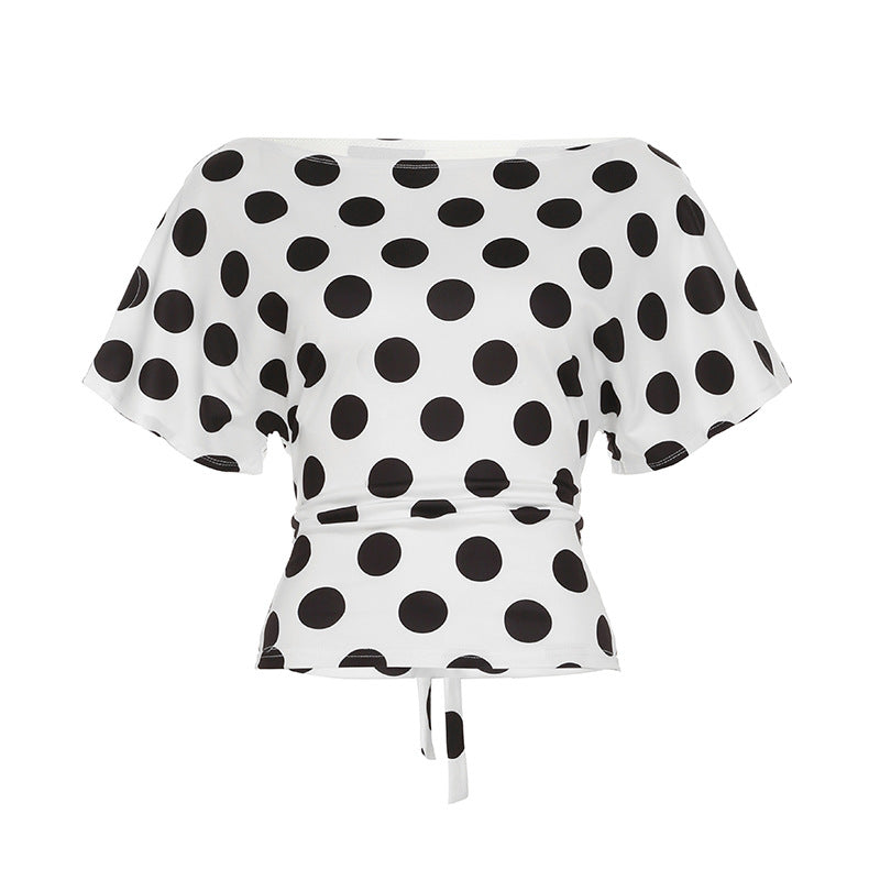 Damen lässiges Oberteil mit stilvollem Polka-Dot-Muster und Binde-Detail Drune