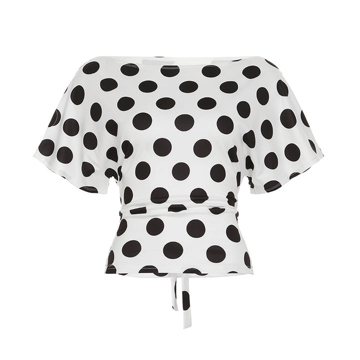 Damen lässiges Oberteil mit stilvollem Polka-Dot-Muster und Binde-Detail Drune