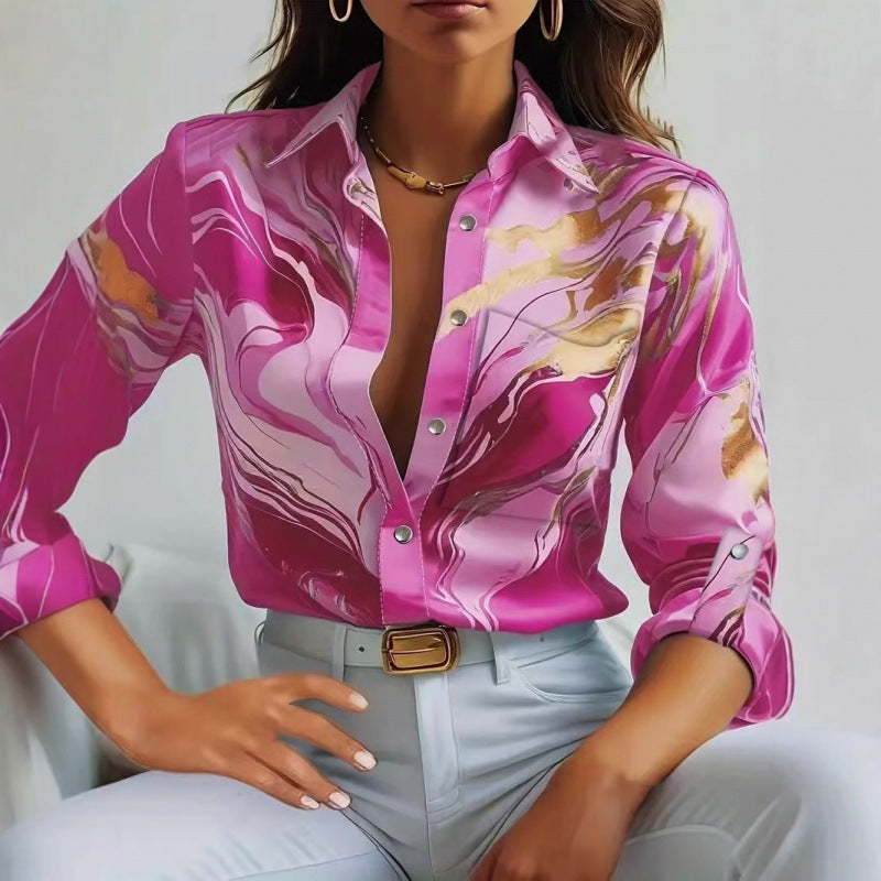 Damen Elegante Satinbluse mit maritimen Muster Drune