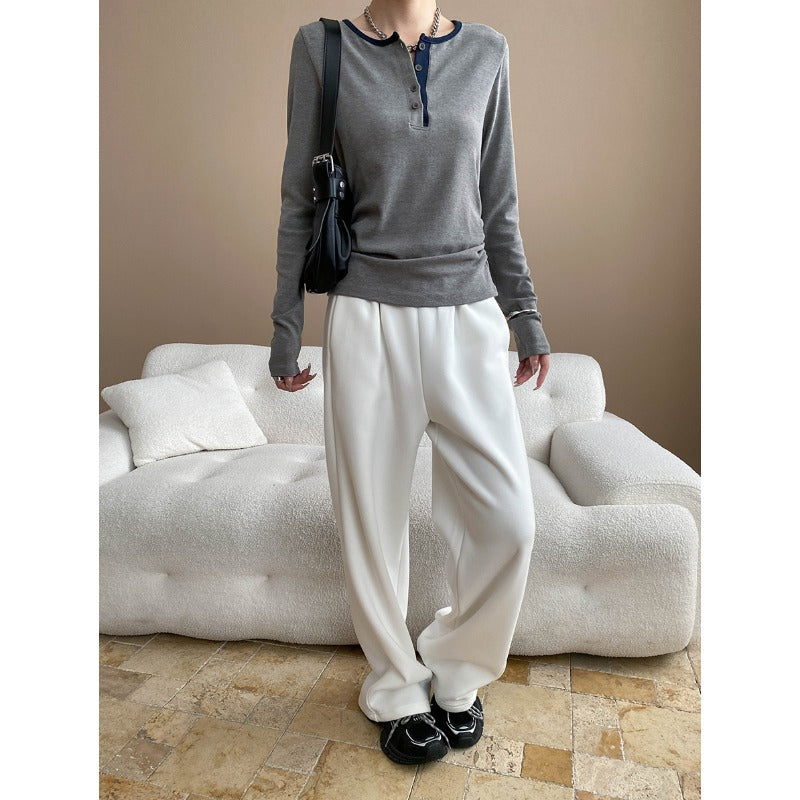 Damen Langarm-Henley-Shirt mit modischer Knopfleiste und weichem Material Drune
