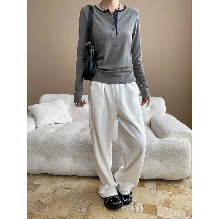 Damen Langarm-Henley-Shirt mit modischer Knopfleiste und weichem Material Drune