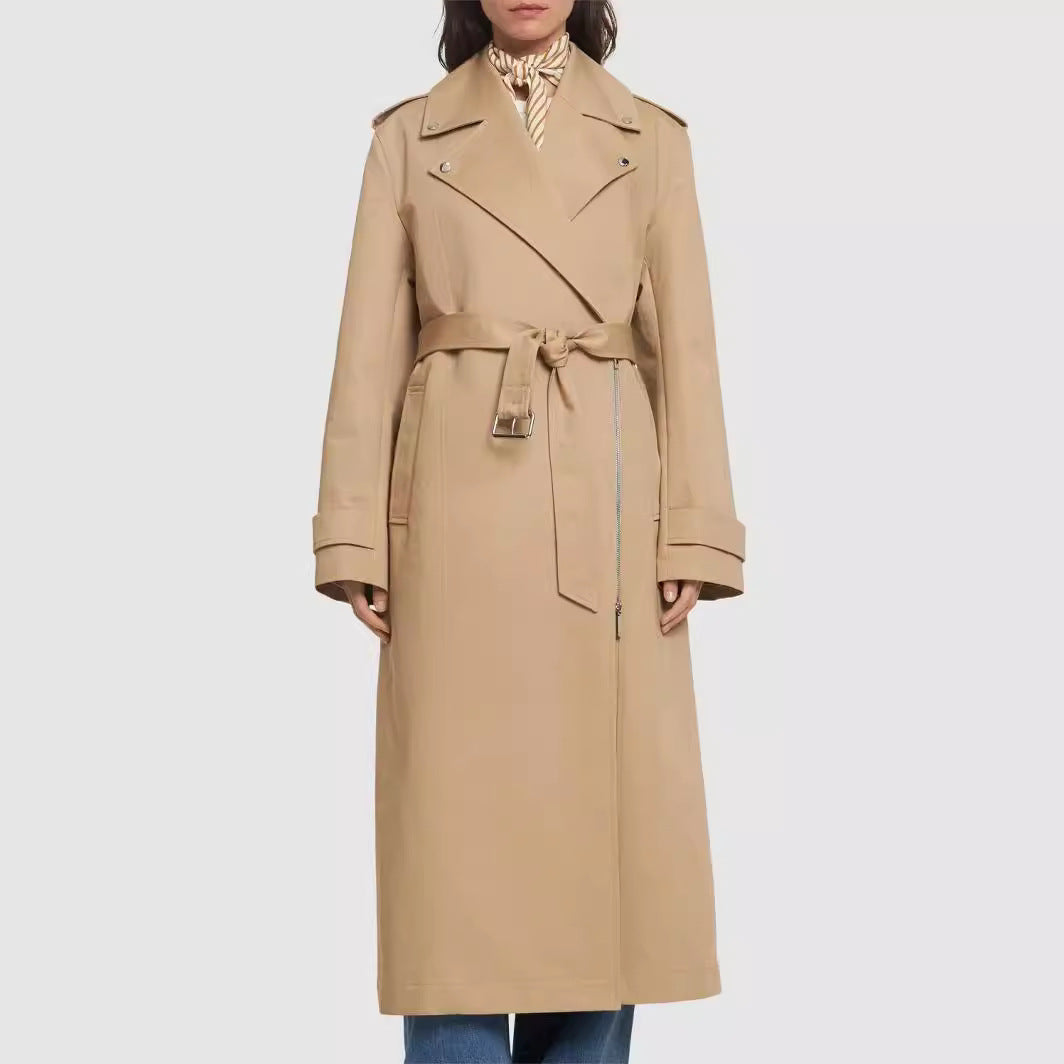 Damen bodenlanger Oversize-Trenchcoat mit Reißverschluss und weitem Schalkragen Drune