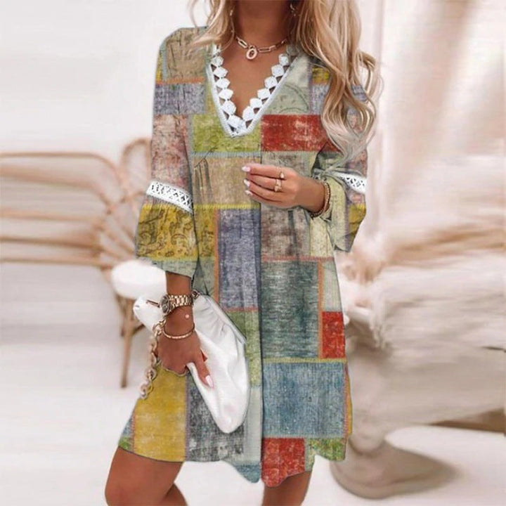 Damen Blumiges Tunika-Kleid mit Spitzenakzenten Drune