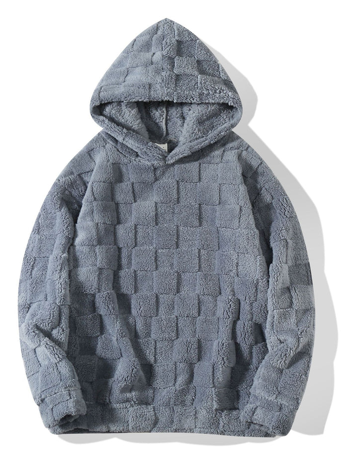 Damen Oversize-Plüschhoodie mit Karomuster, Kapuze und weichem Teddyfutter Drune