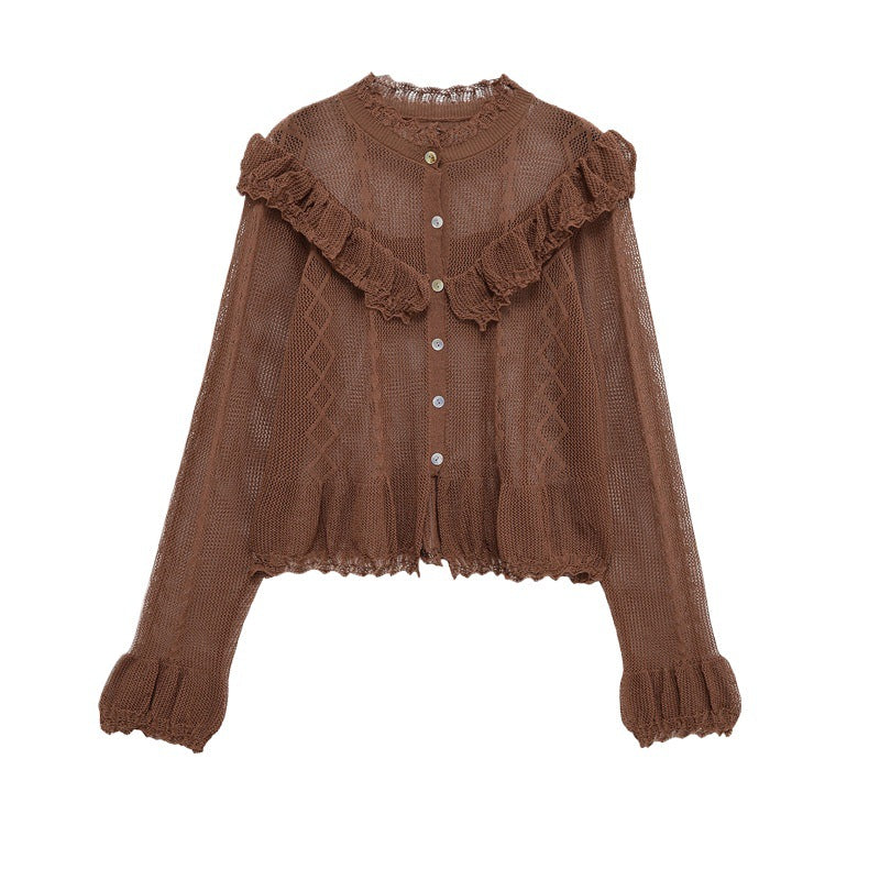 Damen luftige Strickjacke mit fließendem Schnitt und Rüschendetails Drune