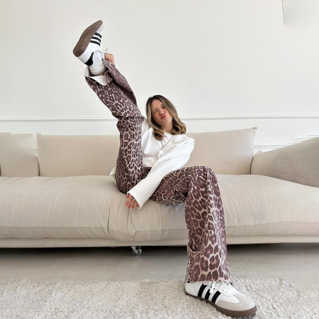 Damen weit geschnittene Jeans im angesagten Leopardenmuster Drune