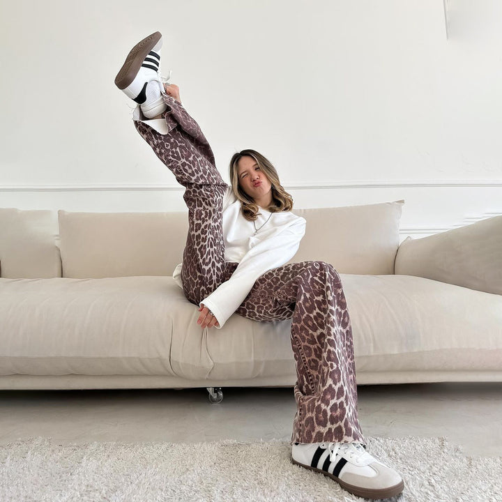 Damen weit geschnittene Jeans im angesagten Leopardenmuster Drune