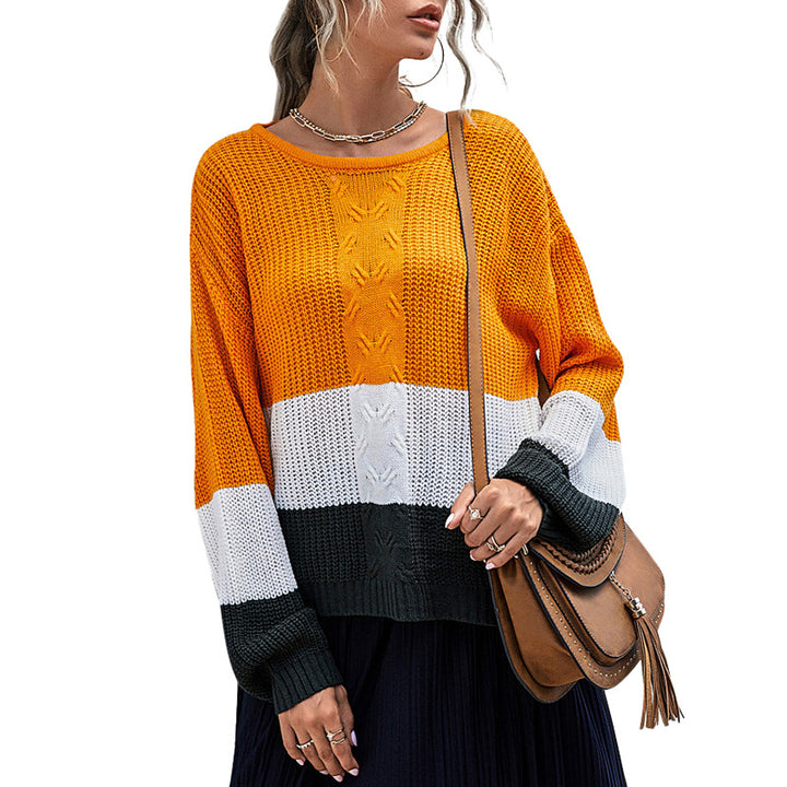Damen Colorblock-Slouchy-Strickpullover mit Zopfmix und überschnittener Schulter Drune