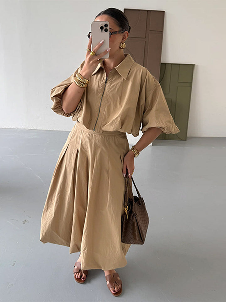 Damen Taillierter A-Linien-Midirock mit Kellerfalten & hoher Taille Drune