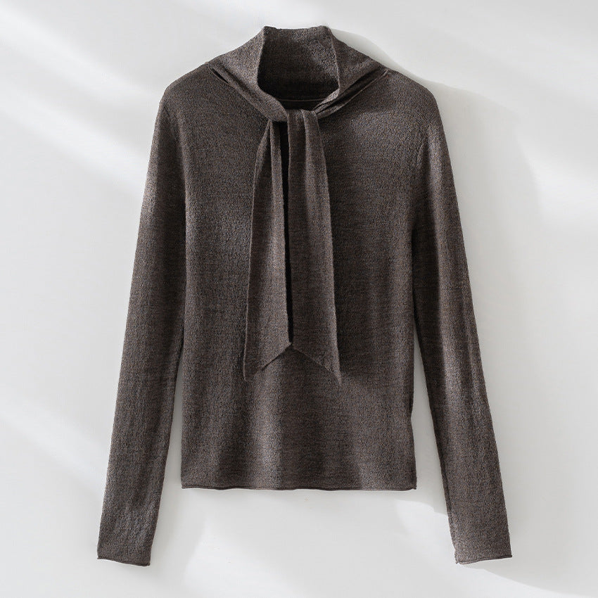 Damen Feiner Feinstrickpullover mit Schalkragen und asymmetrischem Schlaufendetail Drune