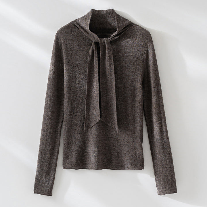 Damen Feiner Feinstrickpullover mit Schalkragen und asymmetrischem Schlaufendetail Drune