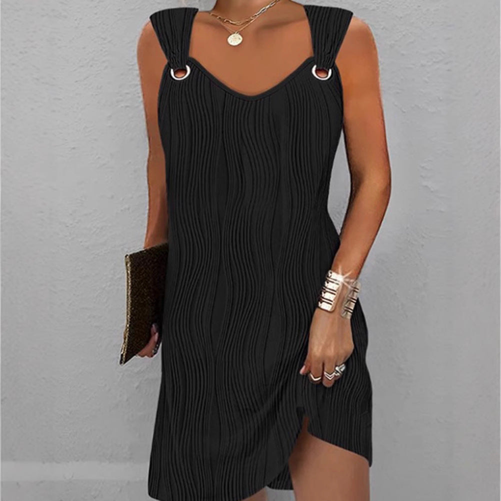 Damen nan figurumspielendes Jerseykleid mit Wellenstruktur Ringträgern und seitlichem Schlitz Drune