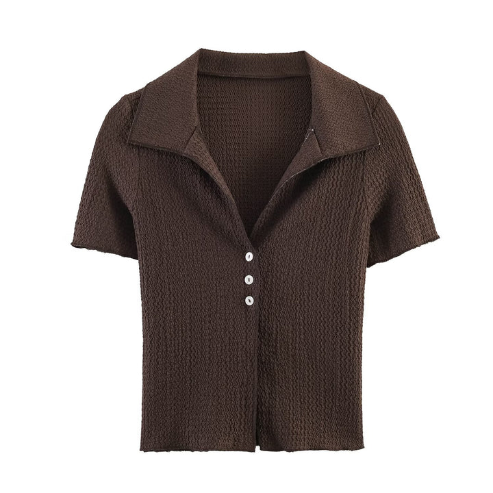 Damen Zweiteiliges Feinstrick-Set mit Kurzarm-Polokragen-Top und High‑Waist Weitbein‑Hose Drune