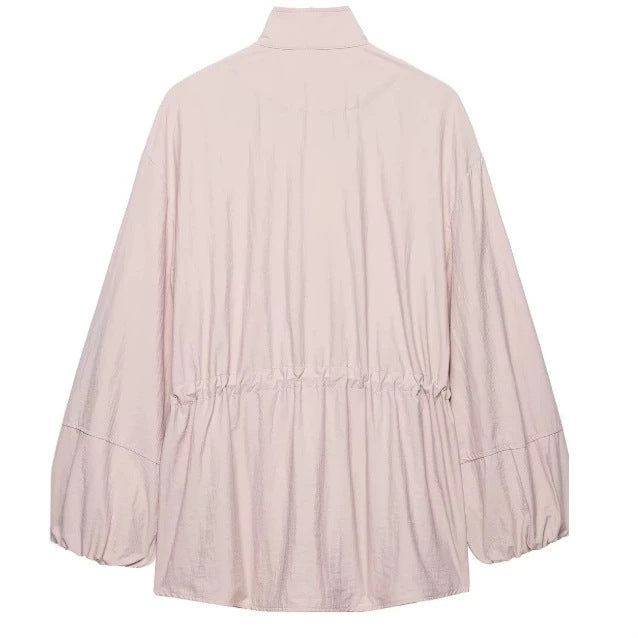 Damen Leichte Oversize‑Utilityjacke mit Tunnelzug‑Taillierung, Stehkragen und Ballonärmeln Drune