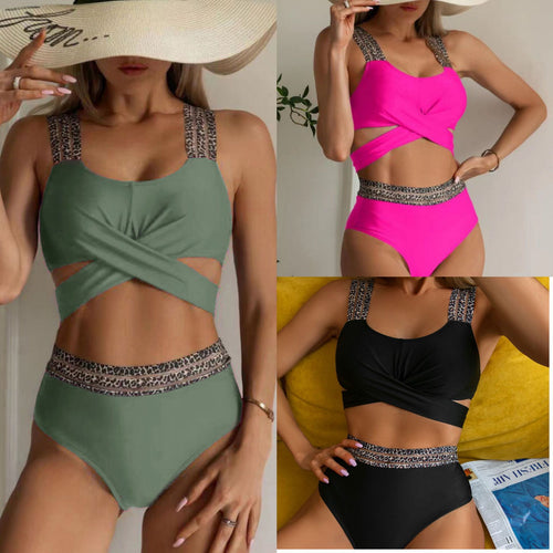 Damen Hochtailliertes Bikini-Set mit elegantem Leopardenmuster Drune