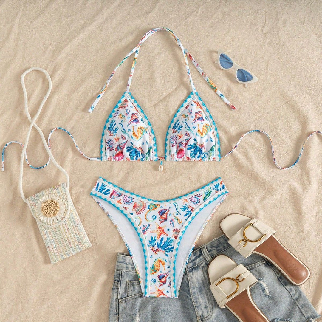 Damen Triangel-Bikini mit maritimem Muster Drune
