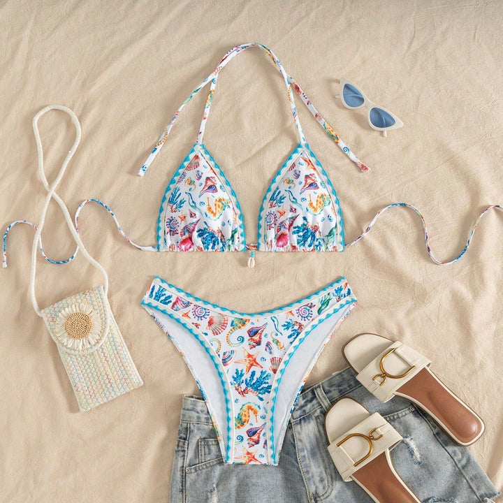 Damen Triangel-Bikini mit maritimem Muster Drune