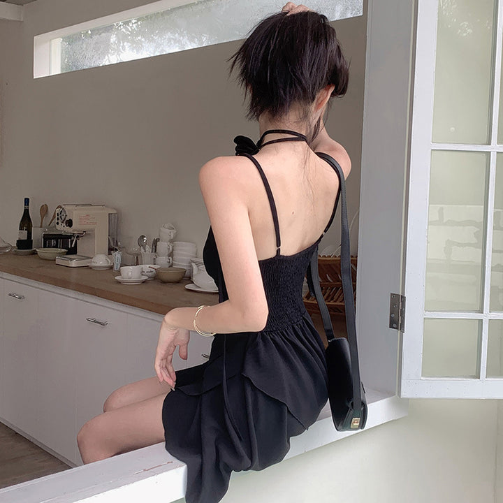 Damen asymmetrisches Sommerkleid mit Rüschendetails Drune