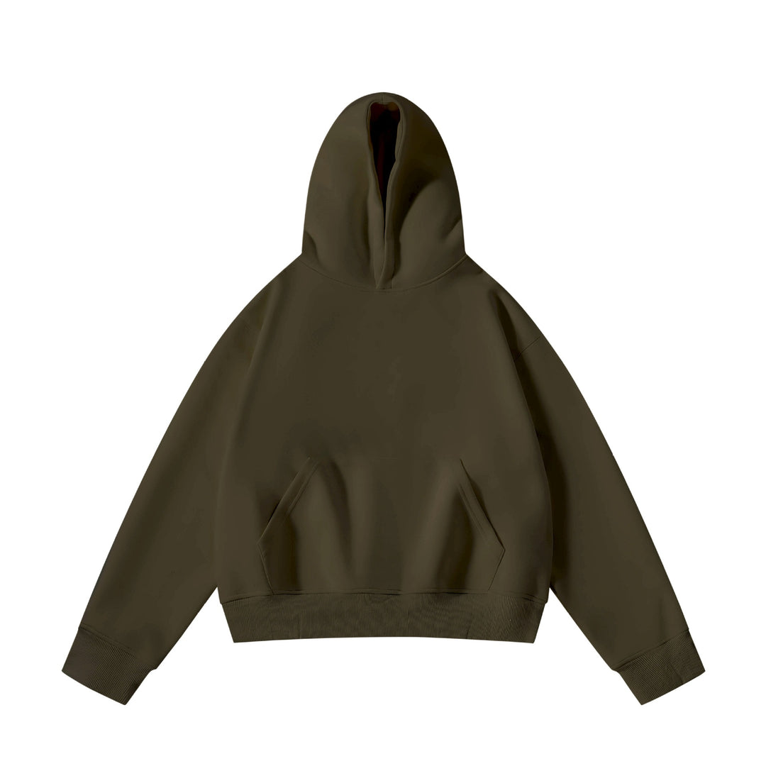 Unisex schwerer Oversize-Kapuzenpullover mit doppellagiger Kapuze Kängurutasche und breitem Rippbund Drune