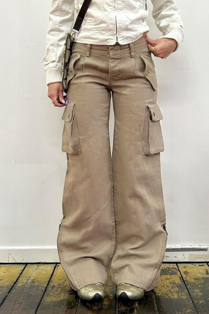 Damen lockere Cargo-Hose mit praktischen Taschen und weitem Bein Drune