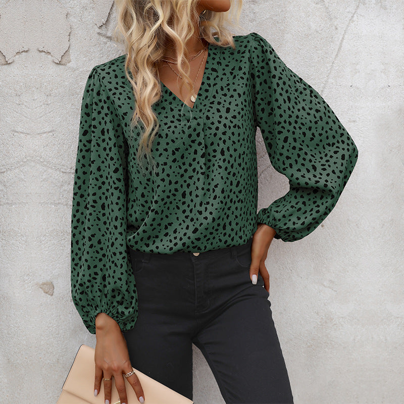 Damen Leichte Viskose-Bluse mit V‑Ausschnitt, elastischen Manschetten und Animal‑Print Drune