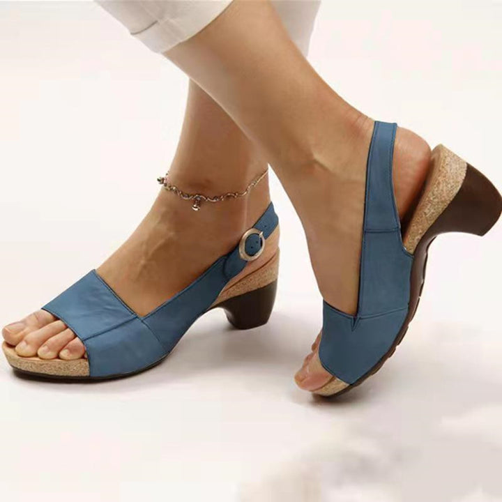 Damen Slingback-Sandaletten mit ergonomischem Kork-Fußbett und niedrigem Blockabsatz Drune