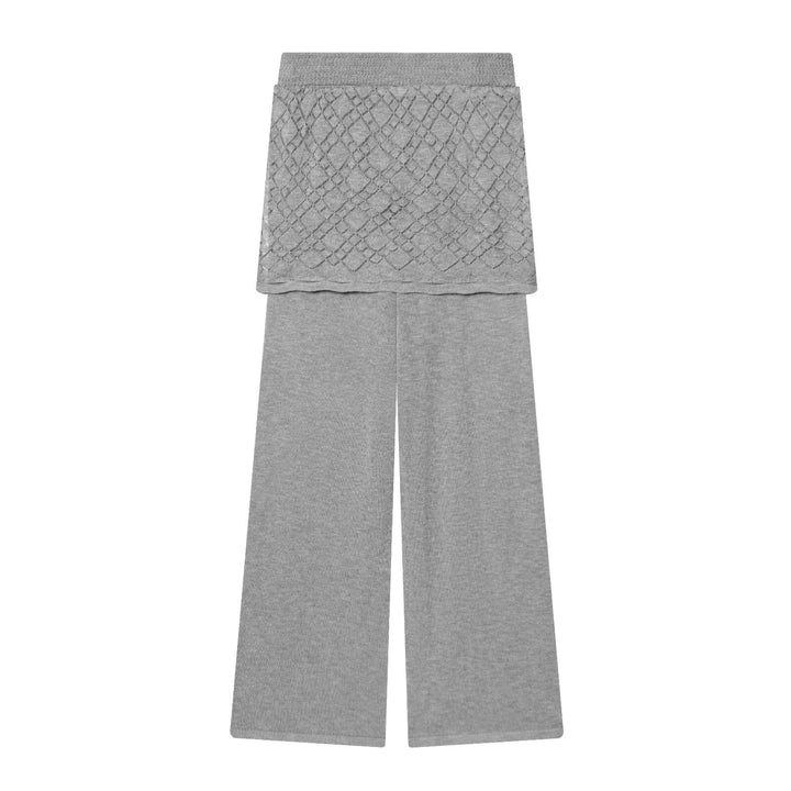 Damen Strick-Lounge-Set mit weitem Rundhals-Pullover und Highwaist-Schlaghose mit Spitzen-Detail Drune