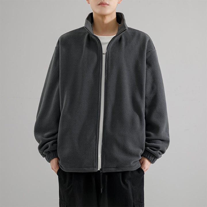 Herren Fleecejacke mit Stehkragen, durchgehendem Reißverschluss und elastischen Bündchen Drune