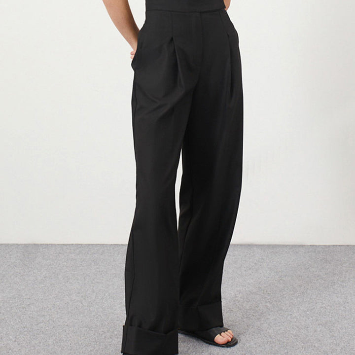 Damen Elegante, lockere Hosen mit hohem Bund und Falten Drune