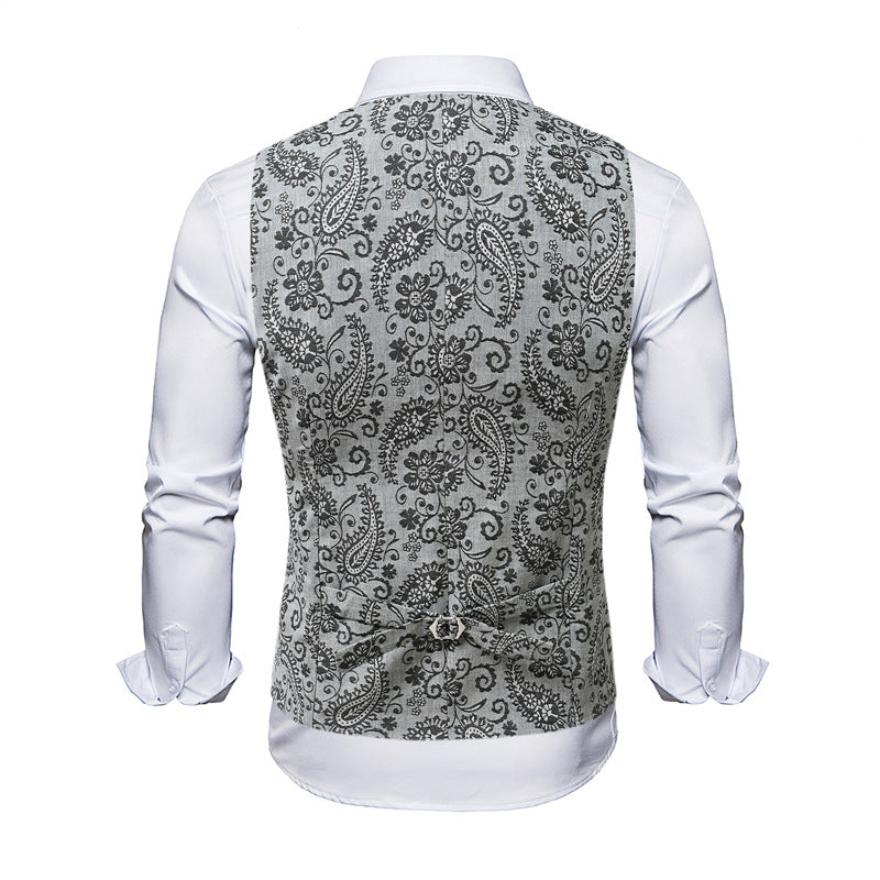 Herren Taillierte Anzugweste mit Paisley‑Jacquard und V‑Ausschnitt Drune
