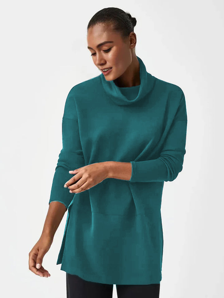 Damen Cozy Funnel Neck Tunika Pullover mit Übergrößen-Schnitt und seitlichen Schlitzen Drune