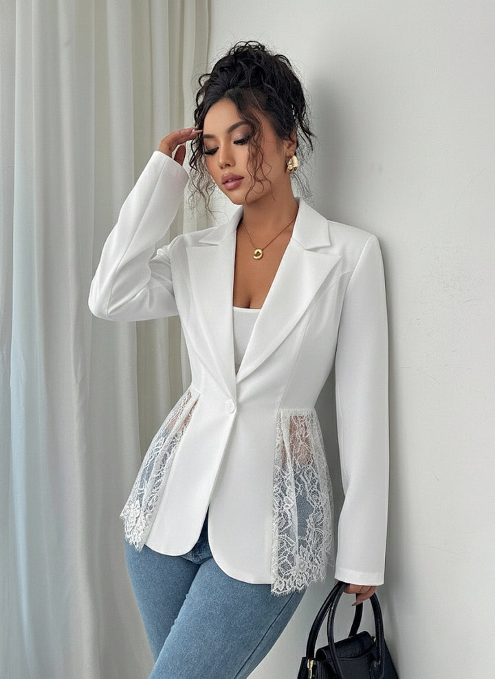 Damen nan taillierter Blazer mit Spitzenbesatz und tiefem V-Ausschnitt Drune
