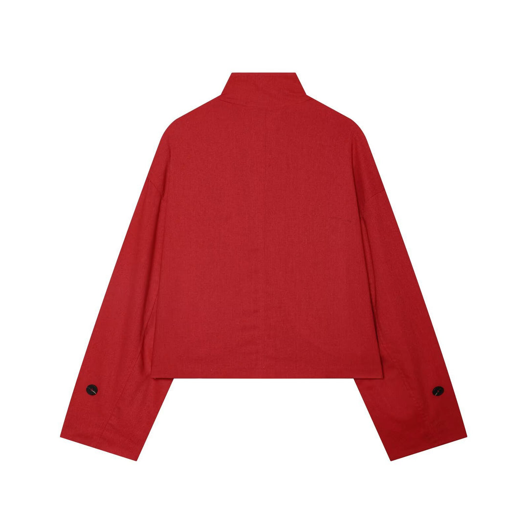 Damen Cropped Übergangsjacke im Field‑Stil mit Stehkragen und Schulterriegeln Drune