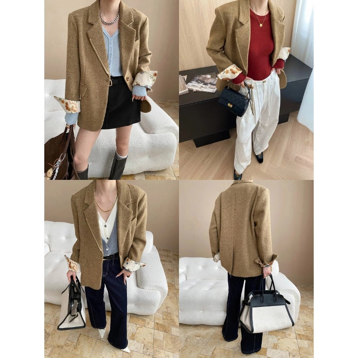 Damen eleganter Blazer mit strukturiertem Stoff und dekorativen Details Drune