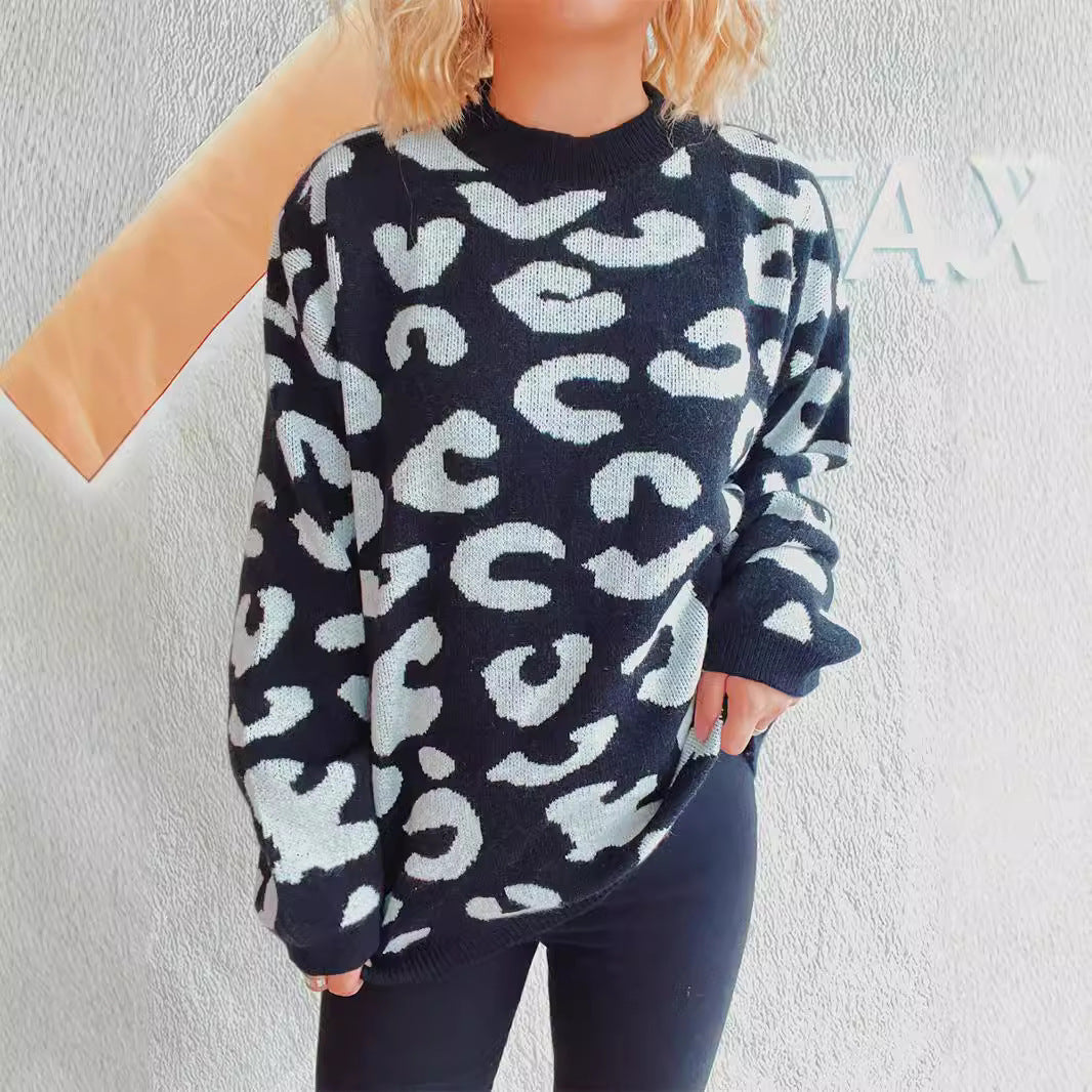 Damen gemütlicher Pullover im modernen Leopardenmuster Drune