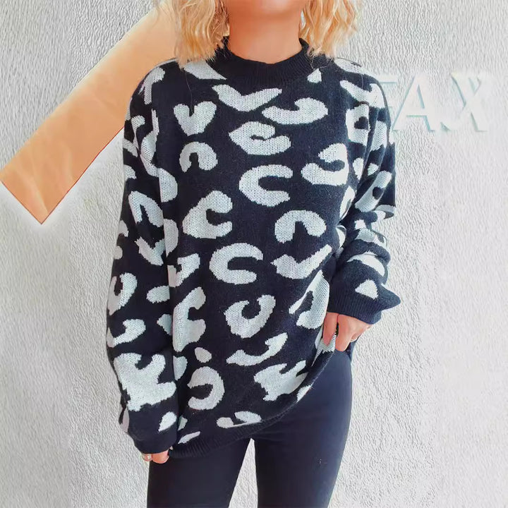 Damen gemütlicher Pullover im modernen Leopardenmuster Drune