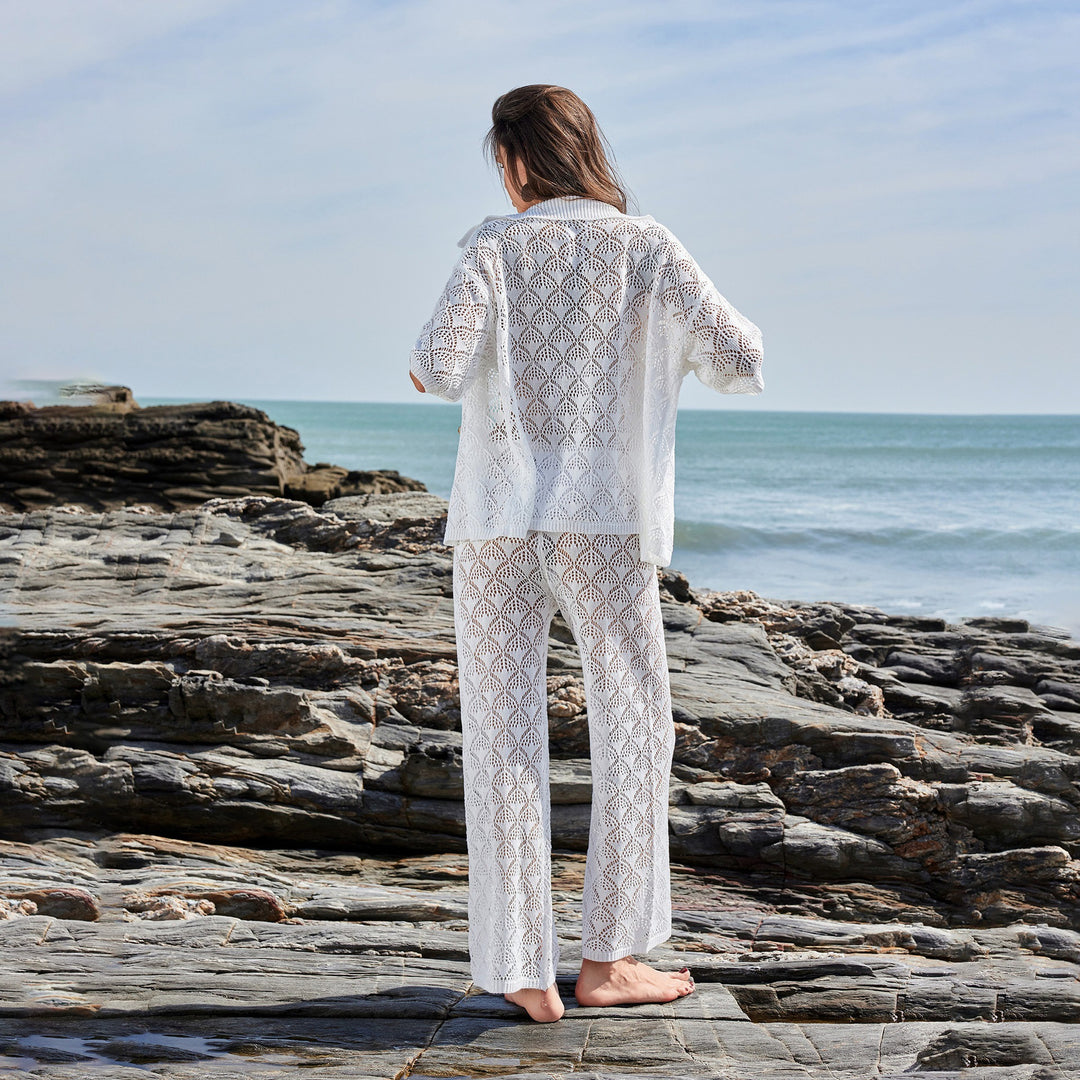 Damen luftige Häkel-Kimono Jacke Drune