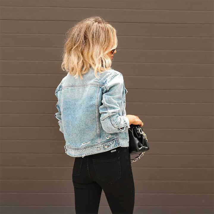 Damen Court Denimjacke im lässigen cropped Stil mit Fransendetails Drune