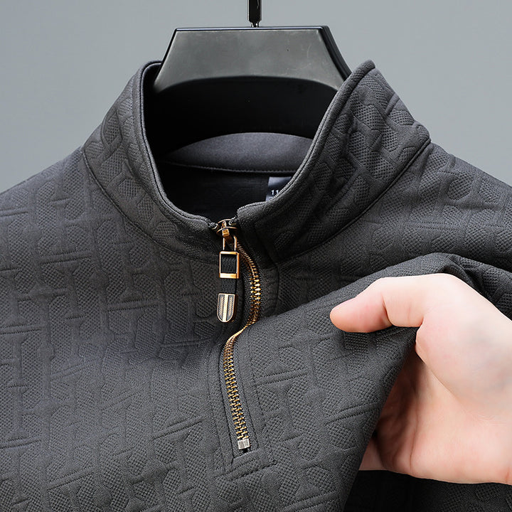 Herren Struktur-Jacquard Troyer mit kurzem Reißverschluss und Stehkragen Drune